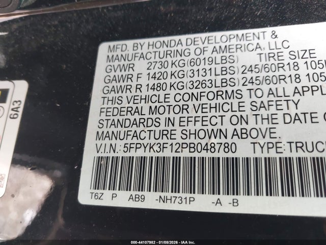 Aukcja sprzedaży 2023 Honda Ridgeline Sport, vin: 5FPYK3F12PB048780, numer aukcji: 44107982