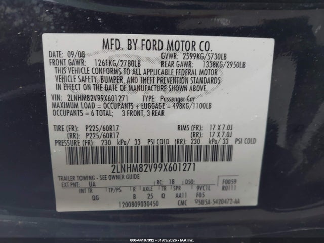 2009 LINCOLN TOWN CAR 2LNHM82V99X601271 Photo 8