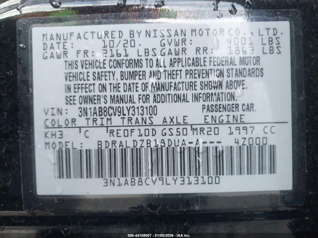 3N1AB8CV9LY313100 Nissan Sentra Sv Xtronic Cvt