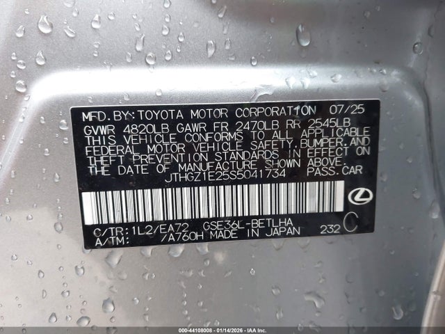 Aukcja sprzedaży 2025 Lexus Is 350 F Sport, vin: JTHGZ1E25S5041734, numer aukcji: 44108008