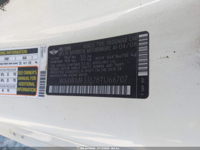2008 MINI COOPER WMWMF33528TU66707 Photo 8