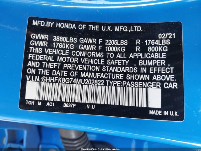 2021 HONDA CIVIC TYPE R SHHFK8G74MU202822 Photo 8