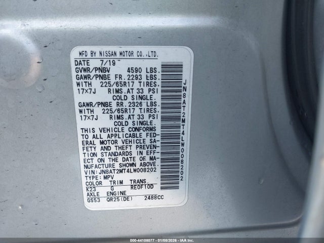JN8AT2MT4LW008202 Nissan Rogue Sv Fwd