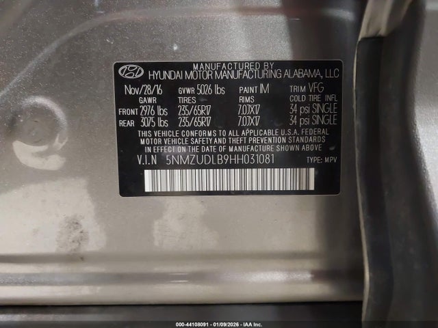 5NMZUDLB9HH031081 Hyundai Santa Fe Sport 2.4l