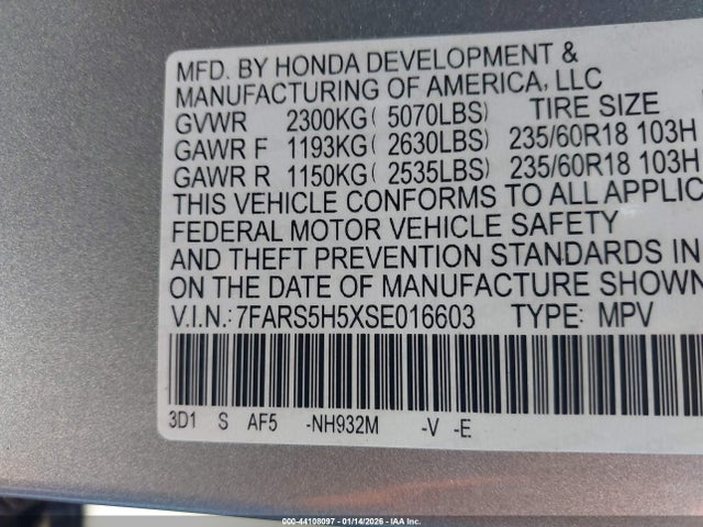 7FARS5H5XSE016603 Honda Cr-v Hybrid Sport