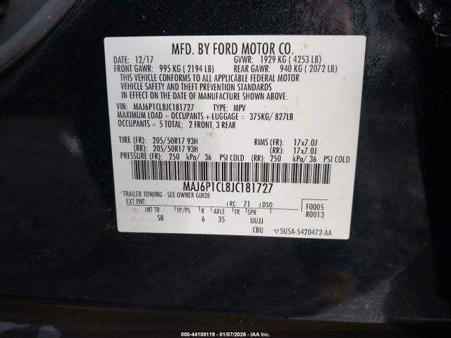 MAJ6P1CL8JC181727 Ford Ecosport Ses