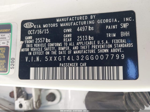 5XXGT4L32GG007799 KIA Optima Lx