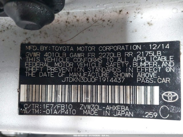 JTDKN3DU0F1914437 Toyota Prius Two