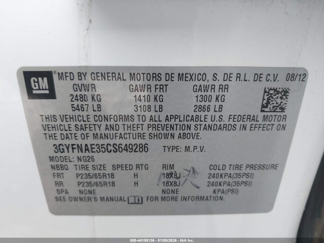 2012 CADILLAC SRX 3GYFNAE35CS649286 Photo 8