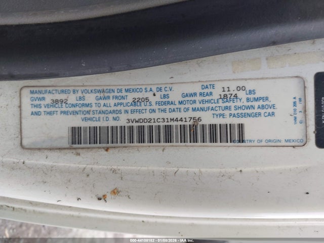 2001 VOLKSWAGEN NEW BEETLE 3VWDD21C31M441756 Photo 8