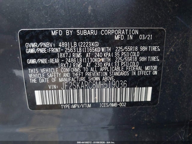 JF2SKARC8MH519036 Subaru Forester Sport