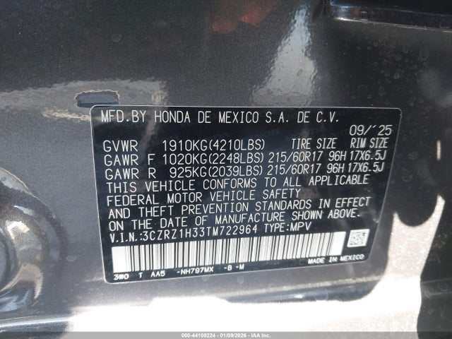 3CZRZ1H33TM722964 Honda Hr-v 2wd Lx