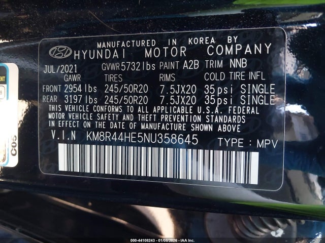 KM8R44HE5NU358645 Hyundai Palisade Sel