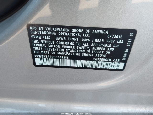 2013 VOLKSWAGEN PASSAT 1VWBN7A39DC008255 Photo 8