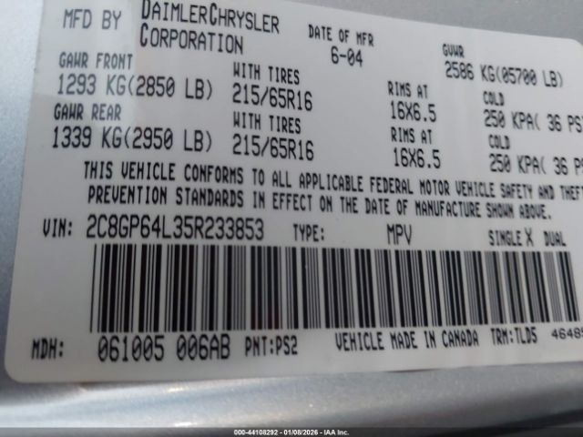 2005 CHRYSLER TOWN & COUNTRY 2C8GP64L35R233853 Photo 8