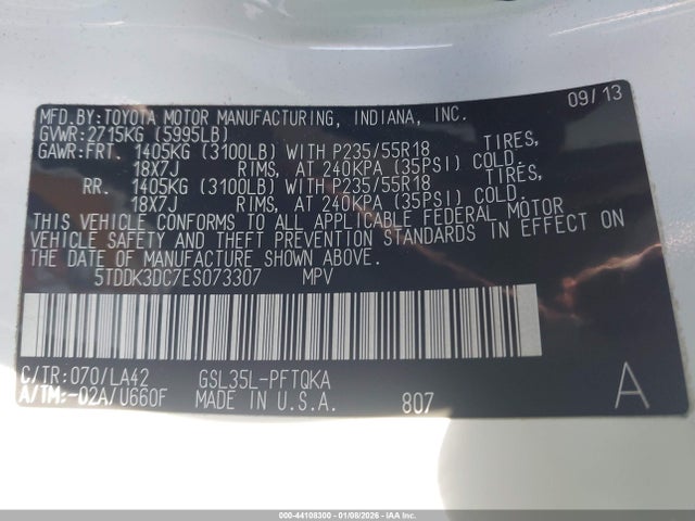 5TDDK3DC7ES073307 Toyota Sienna Limited 7 Passenger