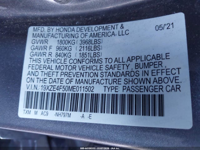 Honda INSIGHT EX 2021 19XZE4F50ME011502 Image 9