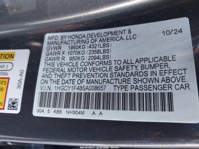 1HGCY1F48SA008657 Honda ACCORD SE