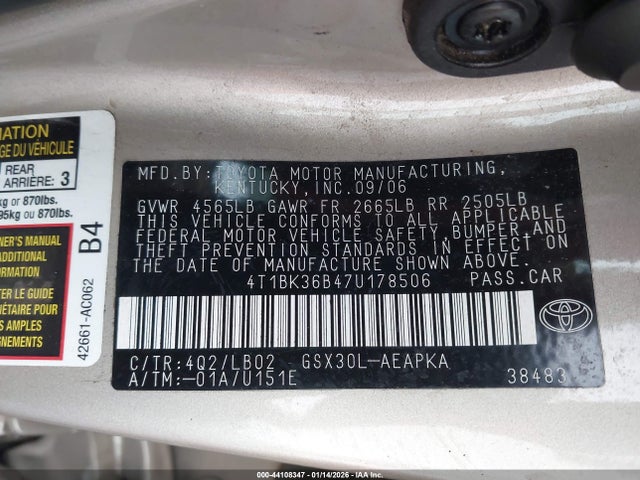 2007 TOYOTA AVALON 4T1BK36B47U178506 Photo 8