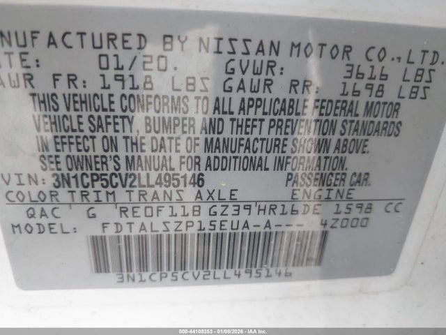 3N1CP5CV2LL495146 Nissan Kicks Sv Xtronic Cvt