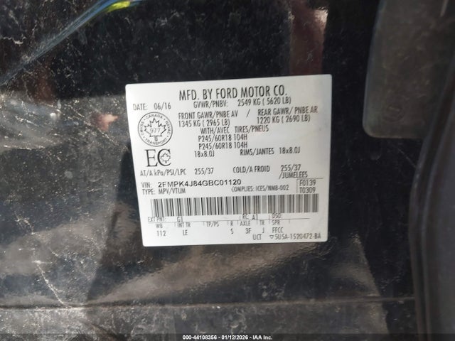 Ford EDGE SEL 2016 2FMPK4J84GBC01120 Image 9