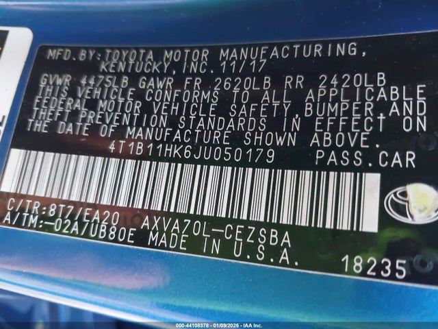 4T1B11HK6JU050179 Toyota CAMRY SE
