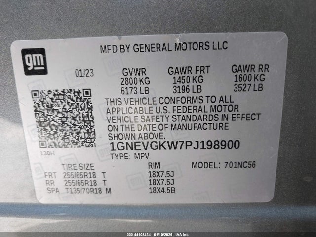 1GNEVGKW7PJ198900 Chevrolet Traverse Awd Lt Cloth