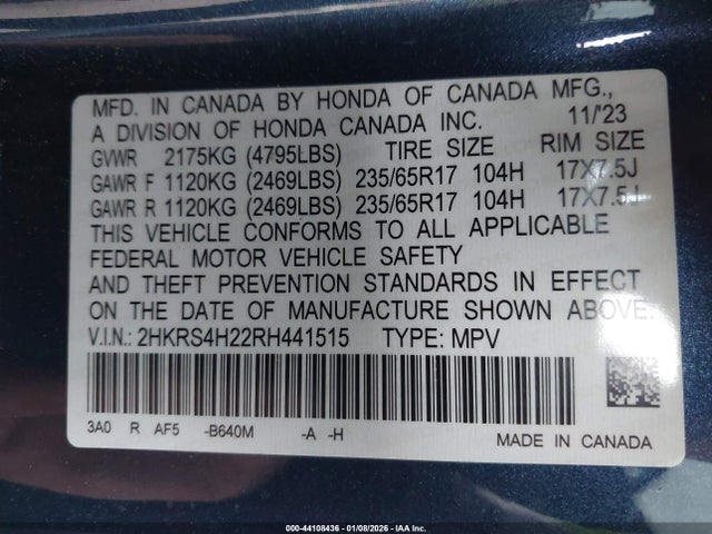 2HKRS4H22RH441515 Honda Cr-v Lx Awd