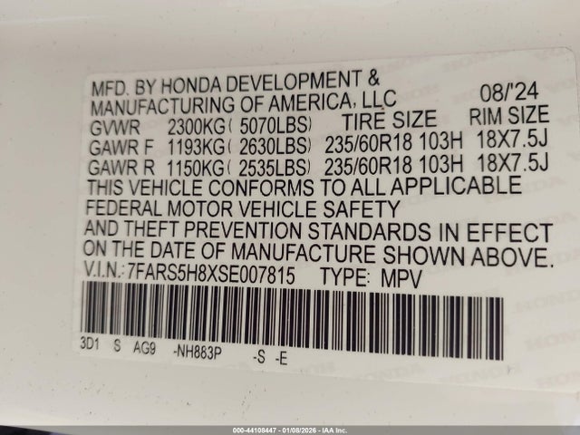 7FARS5H8XSE007815 Honda Cr-v Hybrid Sport-l