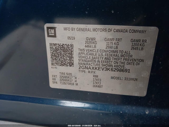 2GNAXKEV3K6298691 Chevrolet EQUINOX LT