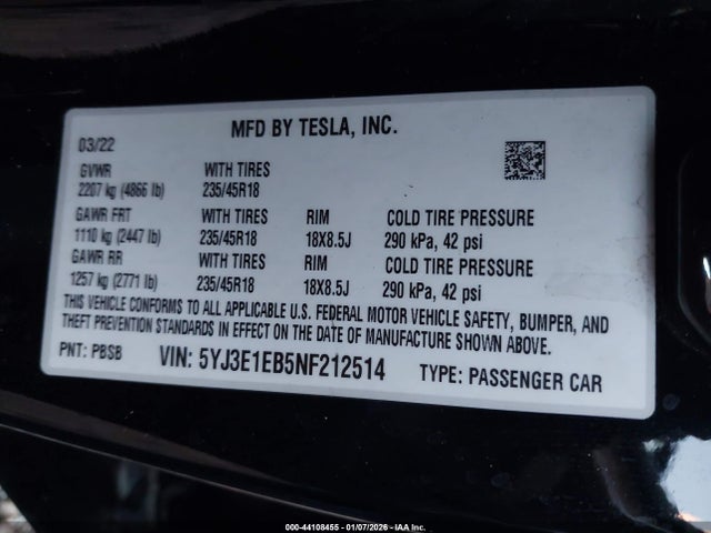2022 TESLA MODEL 3 5YJ3E1EB5NF212514 Photo 8