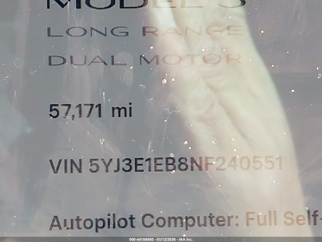 Продажа на аукционе авто 2022 Tesla Model 3 Long Range Dual Motor All-wheel Drive, vin: 5YJ3E1EB8NF240551, номер лота: 44108480
