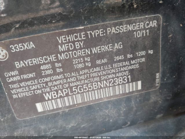 2011 BMW 335I WBAPL5G55BNN23831 Photo 8