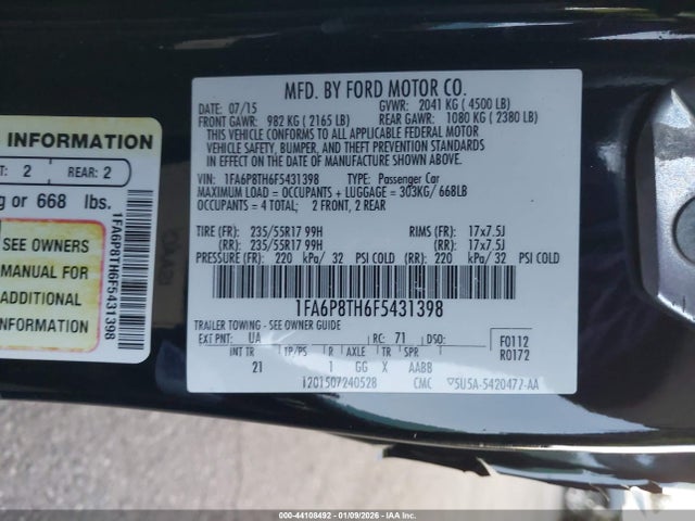 1FA6P8TH6F5431398 Ford Mustang Ecoboost