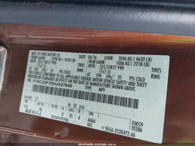 2017 FORD ESCAPE 1FMCU0F70HUA27849 Photo 8