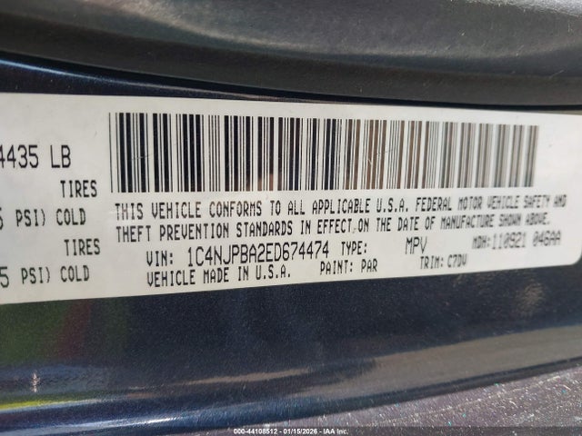 Продаж на аукціоні авто 2014 Jeep Patriot Sport, vin: 1C4NJPBA2ED674474, номер лоту: 44108512
