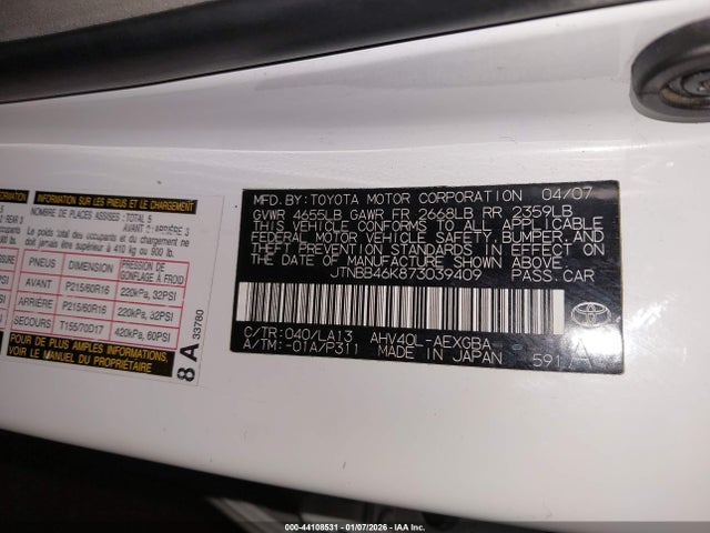 2007 TOYOTA CAMRY HYBRID JTNBB46K873039409 Photo 8