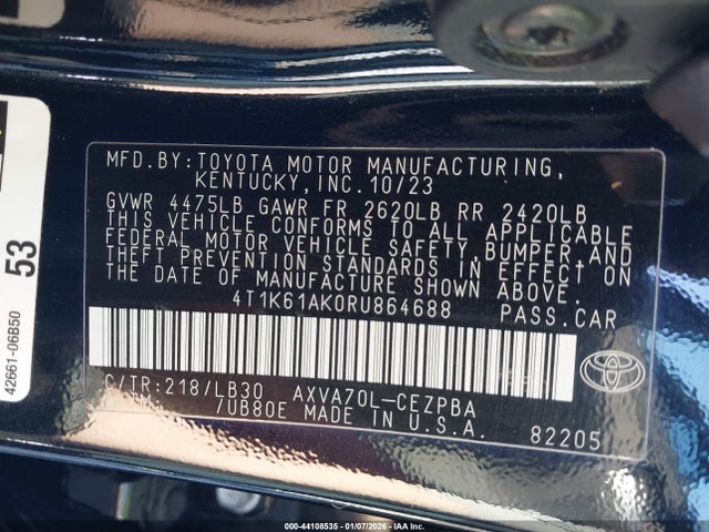 4T1K61AK0RU864688 Toyota CAMRY XSE