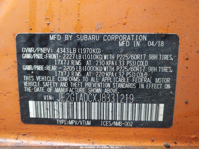 JF2GTADCXJ8331219 Subaru Crosstrek 2.0i Premium