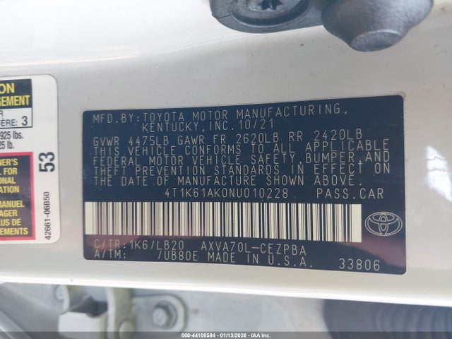 4T1K61AK0NU010228 Toyota CAMRY XSE