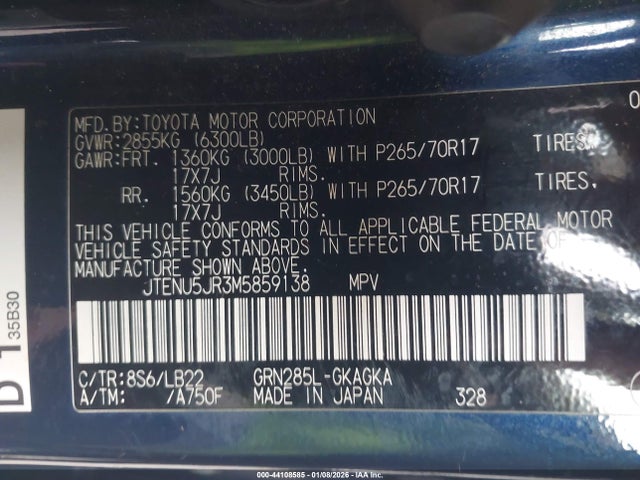 JTENU5JR3M5859138 Toyota 4runner Sr5 Premium