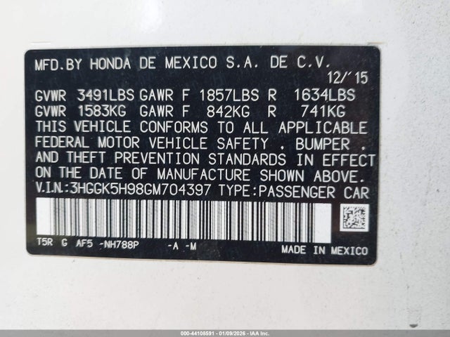 3HGGK5H98GM704397 Honda Fit Ex-l