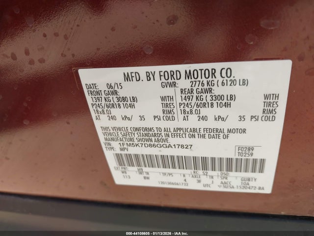 1FM5K7D86GGA17827 Ford EXPLORER XLT