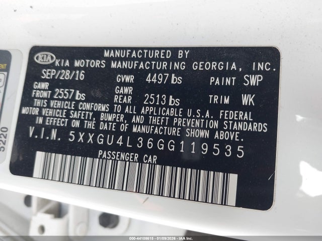 5XXGU4L36GG119535 KIA OPTIMA EX