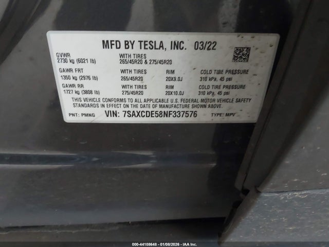 2022 TESLA MODEL X 7SAXCDE58NF337576 Photo 8