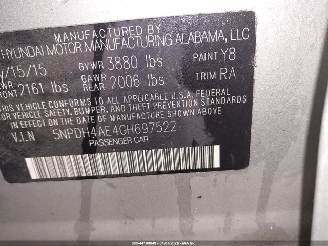 5NPDH4AE4GH697522 Hyundai ELANTRA SE