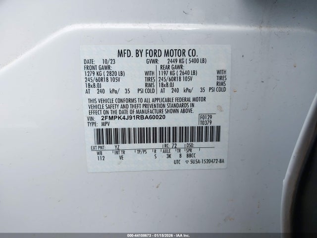 2FMPK4J91RBA60020 Ford EDGE SEL