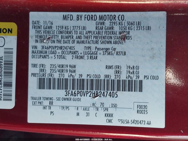 2017 FORD FUSION 3FA6P0VP2HR247405 Photo 8
