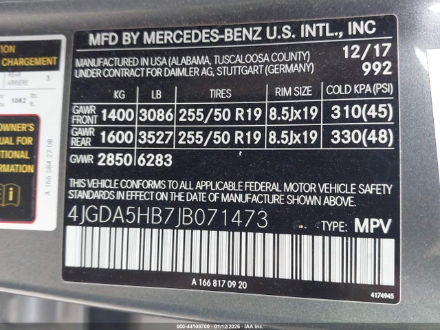 44108700 :رقم المزاد ، 4JGDA5HB7JB071473 vin ، 2018 Mercedes-benz Gle 350 4matic مزاد بيع