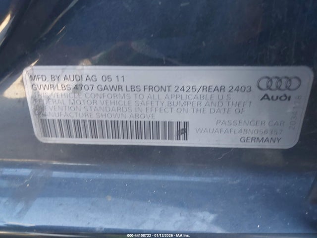 2011 AUDI A4 WAUAFAFL4BN056357 Photo 8